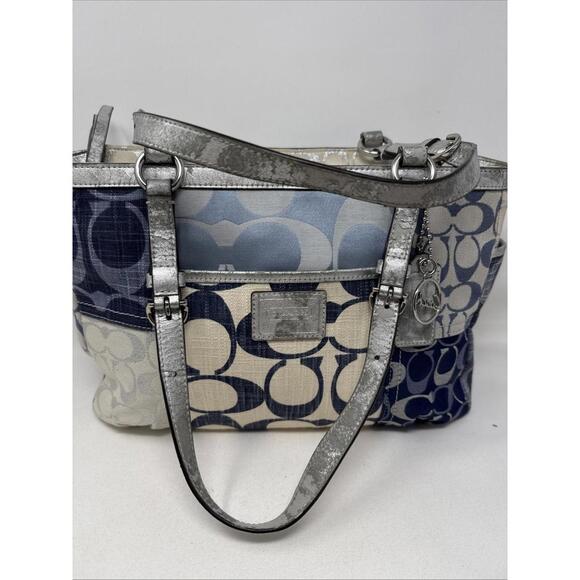 Coach Handbags - Coach Denim Patchwork Signature Tote Book Bag  + Charm Vintage Y2K